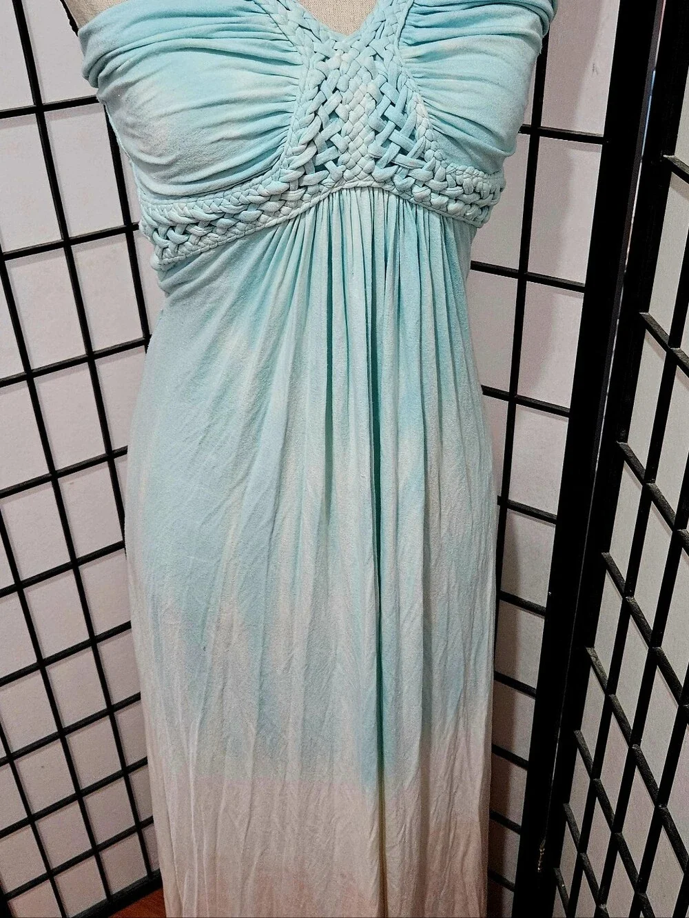 Sky Size Small Teal Ombre Tie-Dye Jersey Braided Halter Maxi Dress - Picture 4 of 6